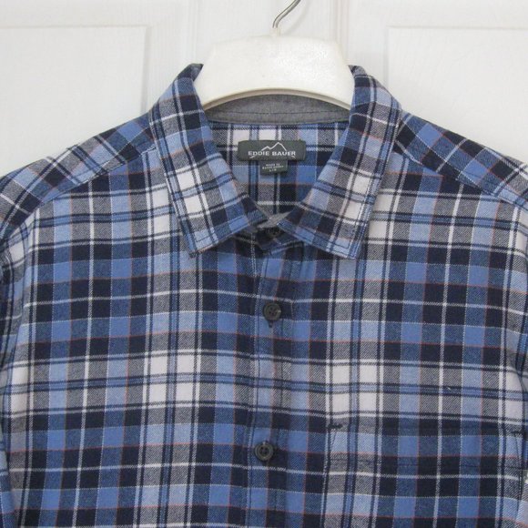 Mens Eddie Bauer Blue Plaid Flannel Shirt sz L - Picture 2 of 10